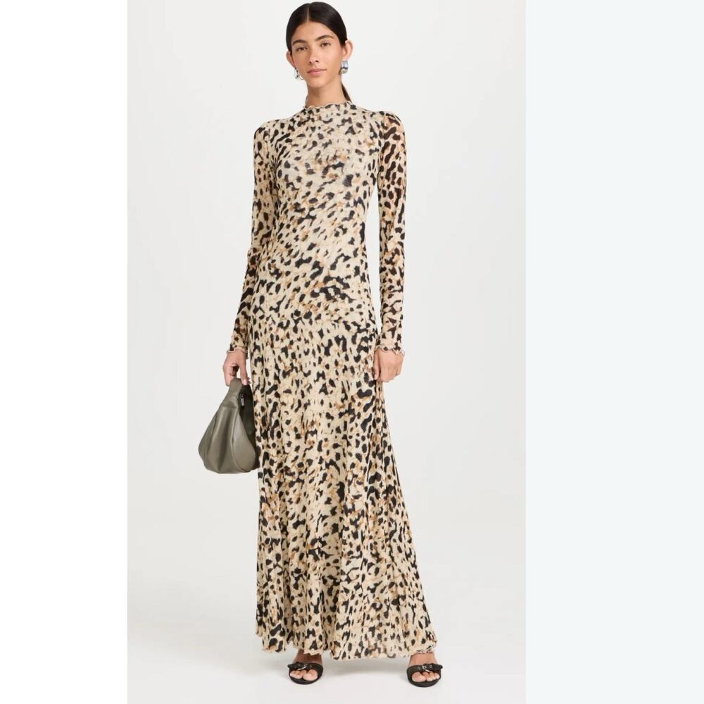 RESA Lyon Mesh Mock Neck Maxi Dress Mesh Balthazar Animal Leopard Print Size XL